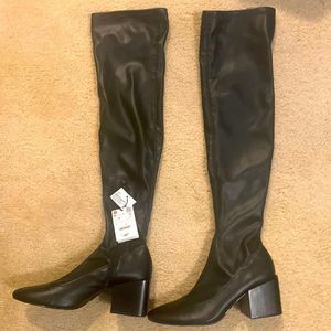 ZARA BLACK FAUX LEATHER OVER THE KNEE BOOTS SIZE 40 or 9.5- BRAND NEW WITH TAGS!